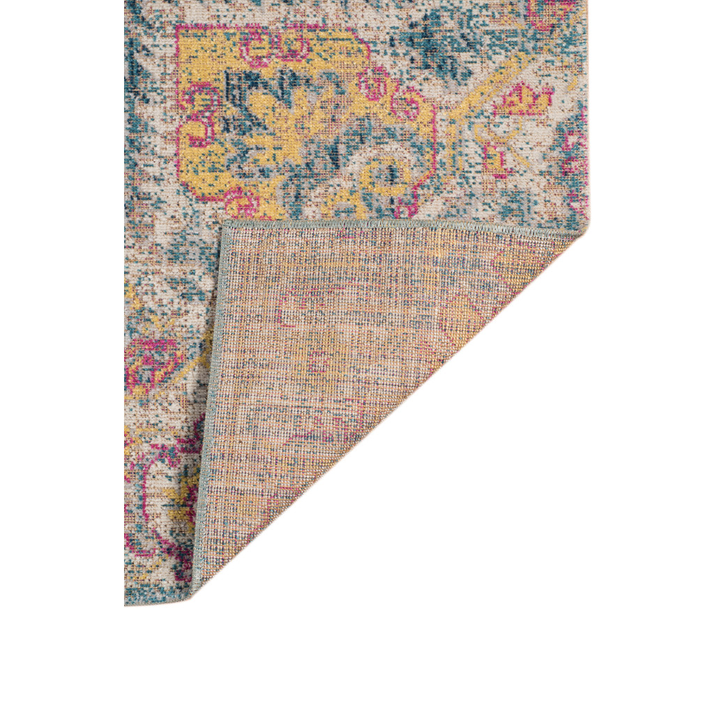 10" X 14" Yellow and Navy Medallion Power Loom Area Rug