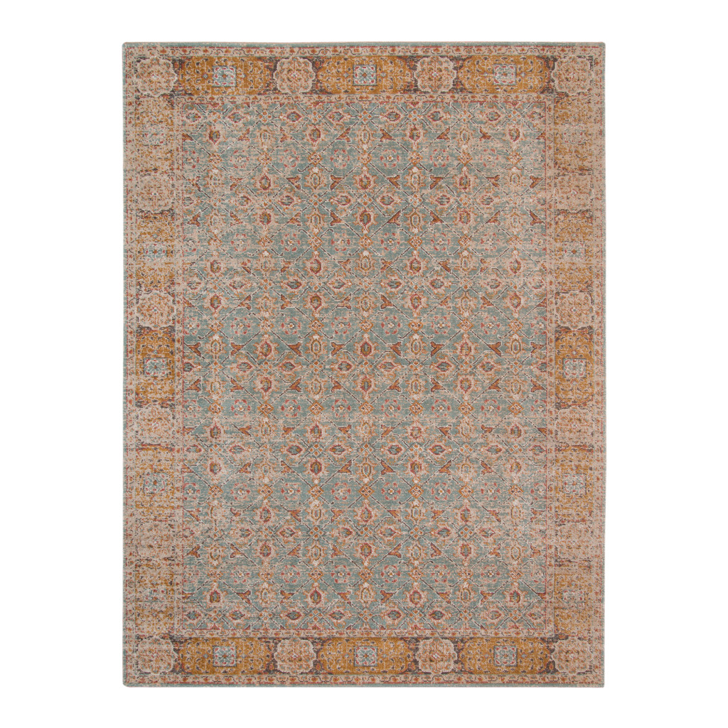 7' x 9' Teal Blue Floral Power Loom Area Rug With Fringe-532116-1