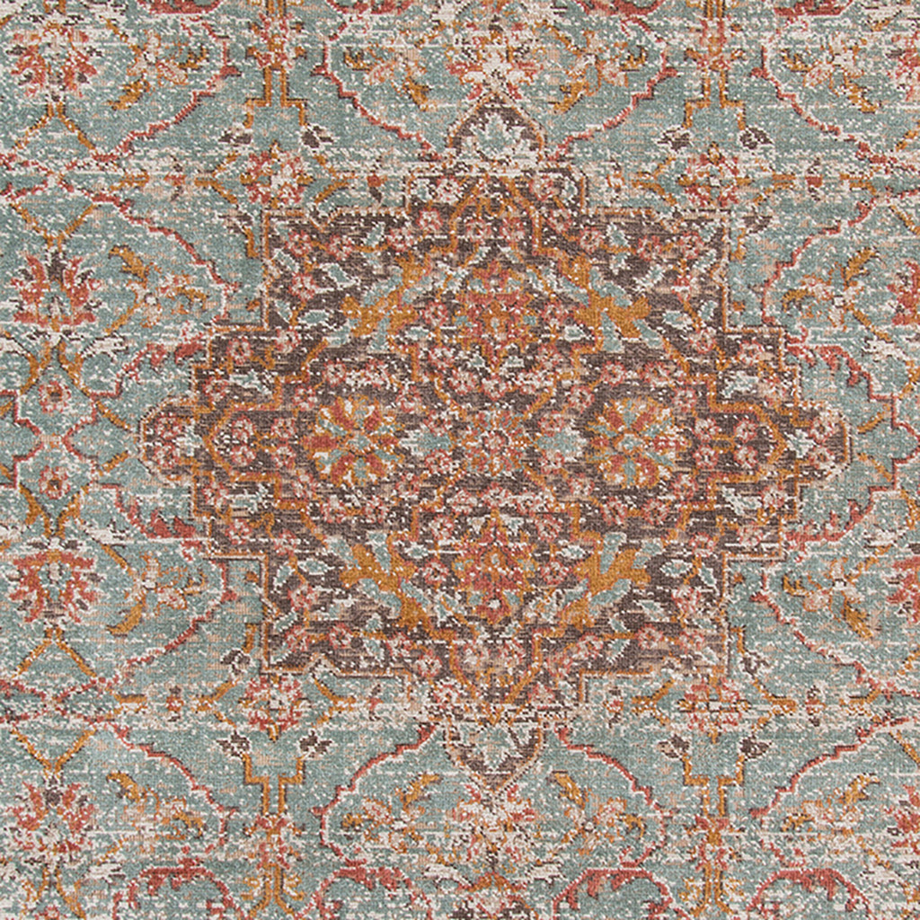 7" Teal Red and Orange Medallion Power Loom Runner Rug
