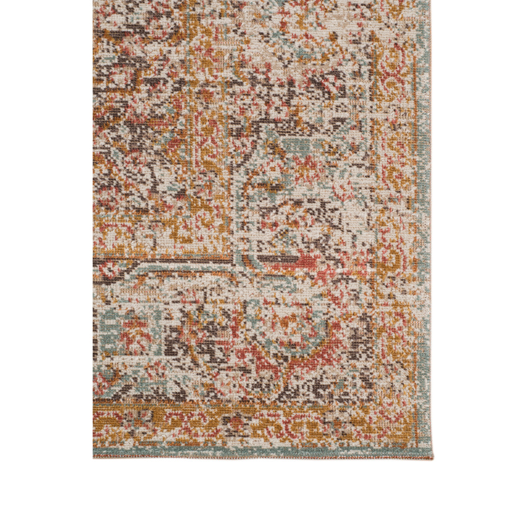 7" Teal Red and Orange Medallion Power Loom Runner Rug