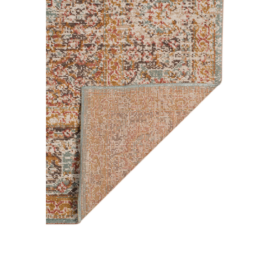 7" Teal Red and Orange Medallion Power Loom Runner Rug
