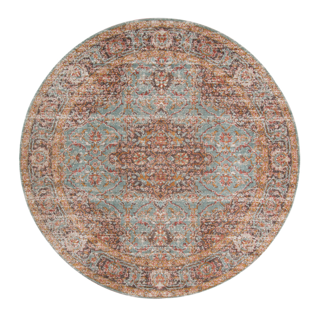 6' Sea Green Round Medallion Power Loom Area Rug With Fringe-532131-1