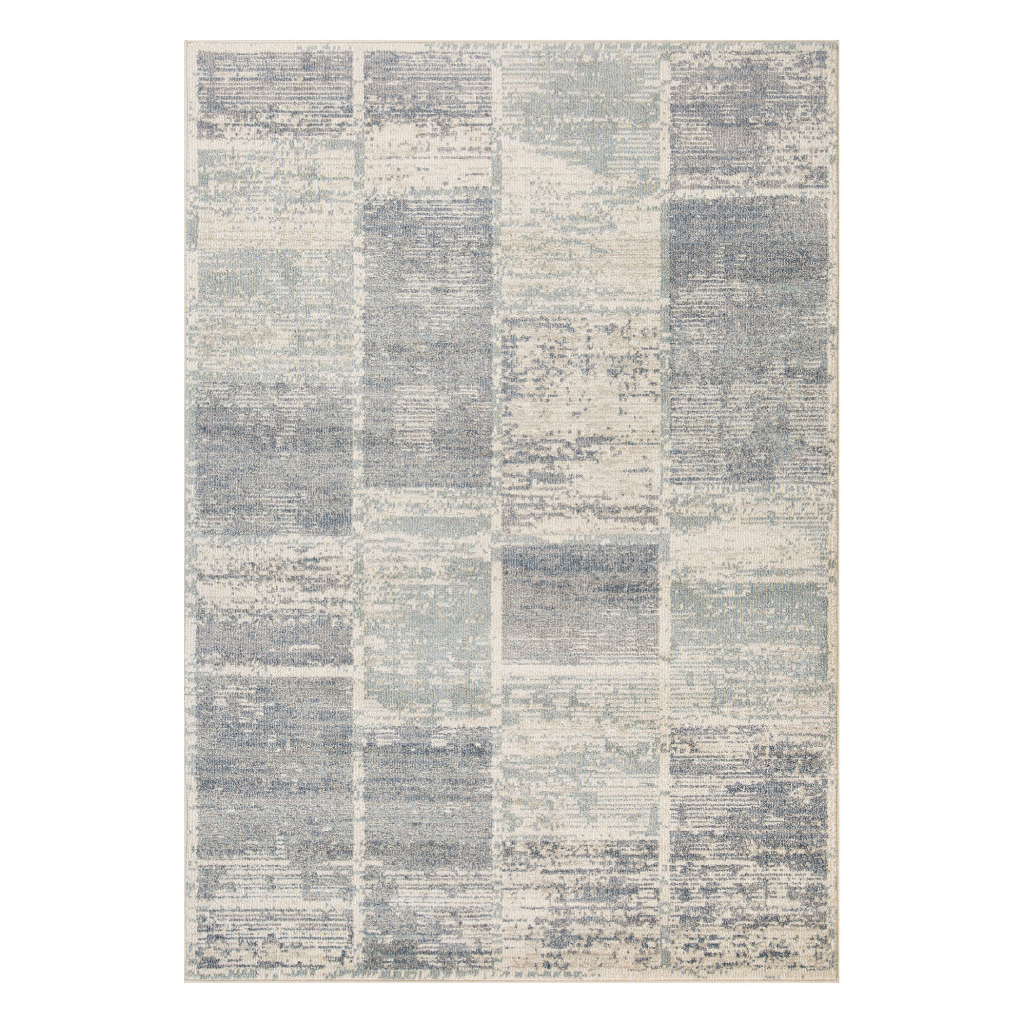 6 x 9 Light Blue geometric Power Loom Area Rug With Fringe