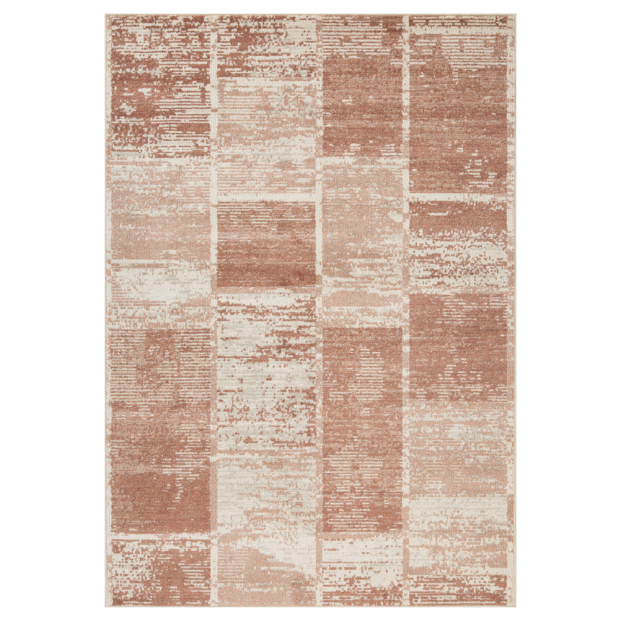 2 x 3 Sand geometric Power Loom Area Rug With Fringe