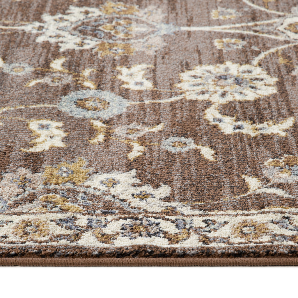 2 x 3 Brown Floral Power Loom Area Rug With Fringe