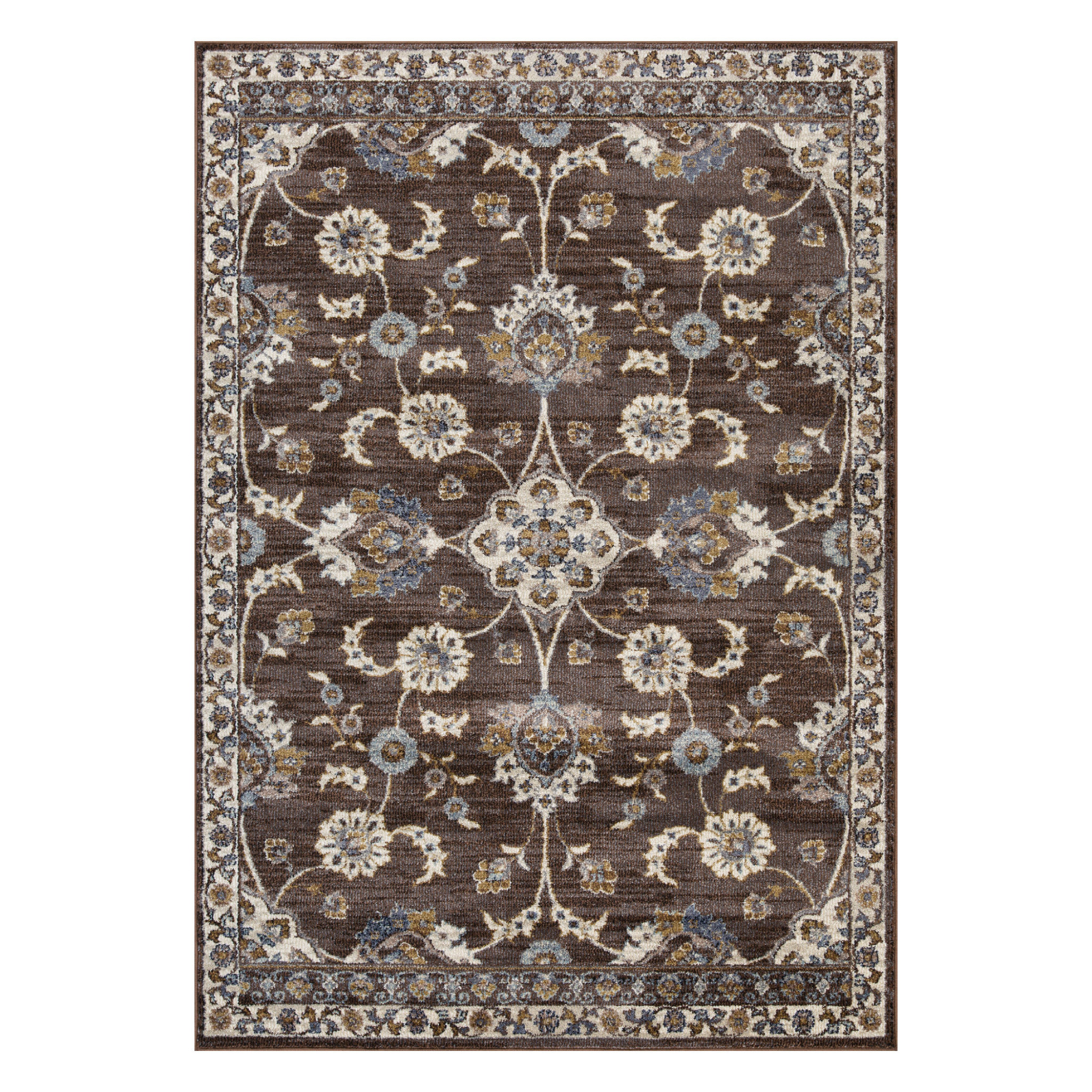 10' Brown Floral Power Loom Runner Rug With Fringe-532148-1