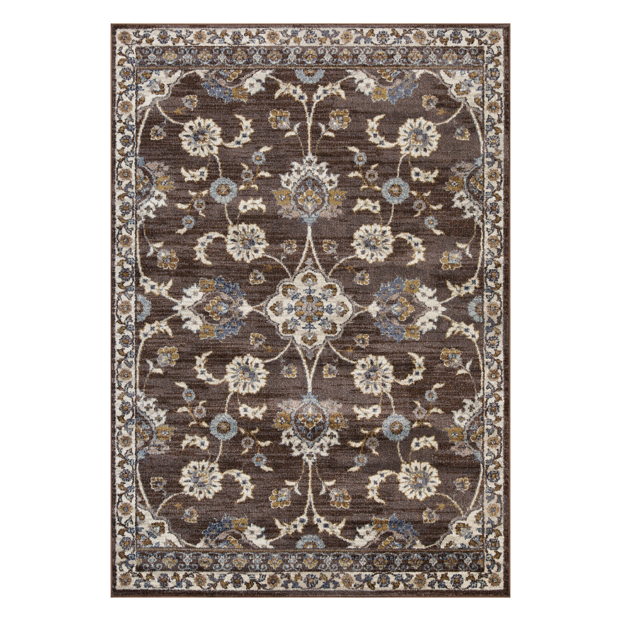 5' x 7' Brown Floral Power Loom Area Rug With Fringe-532149-1