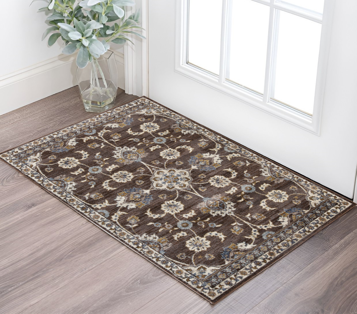 2' X 3' Ivory And Orange Floral Area Rug-532153-1