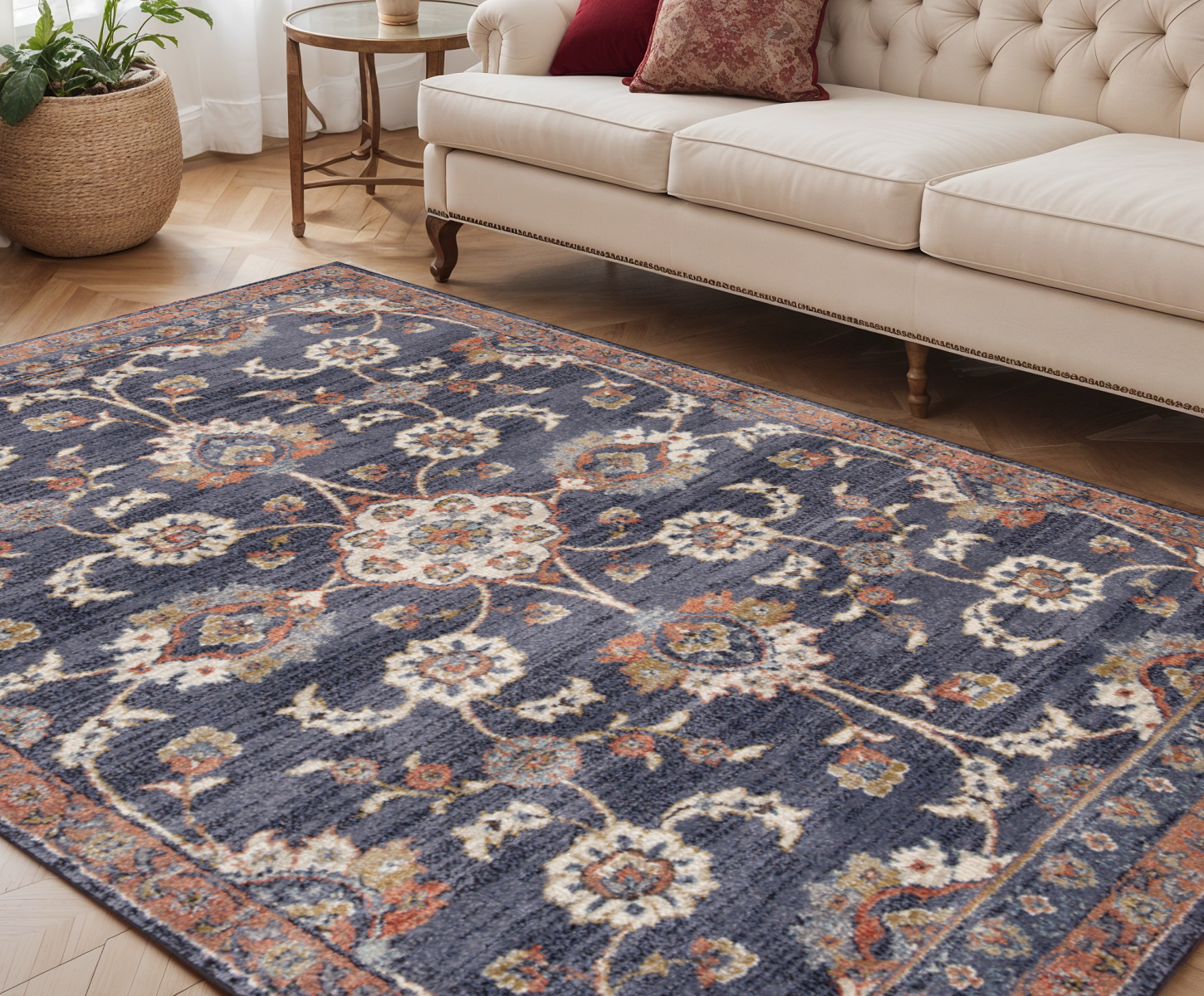 5' X 8' Ivory And Orange Floral Area Rug-532155-1