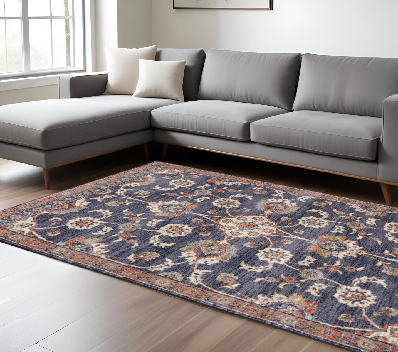 6' X 9' Ivory And Orange Floral Area Rug-532156-1