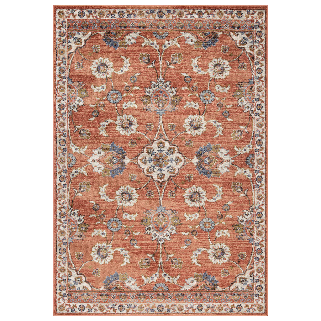 6 x 9 Orange Floral Power Loom Area Rug