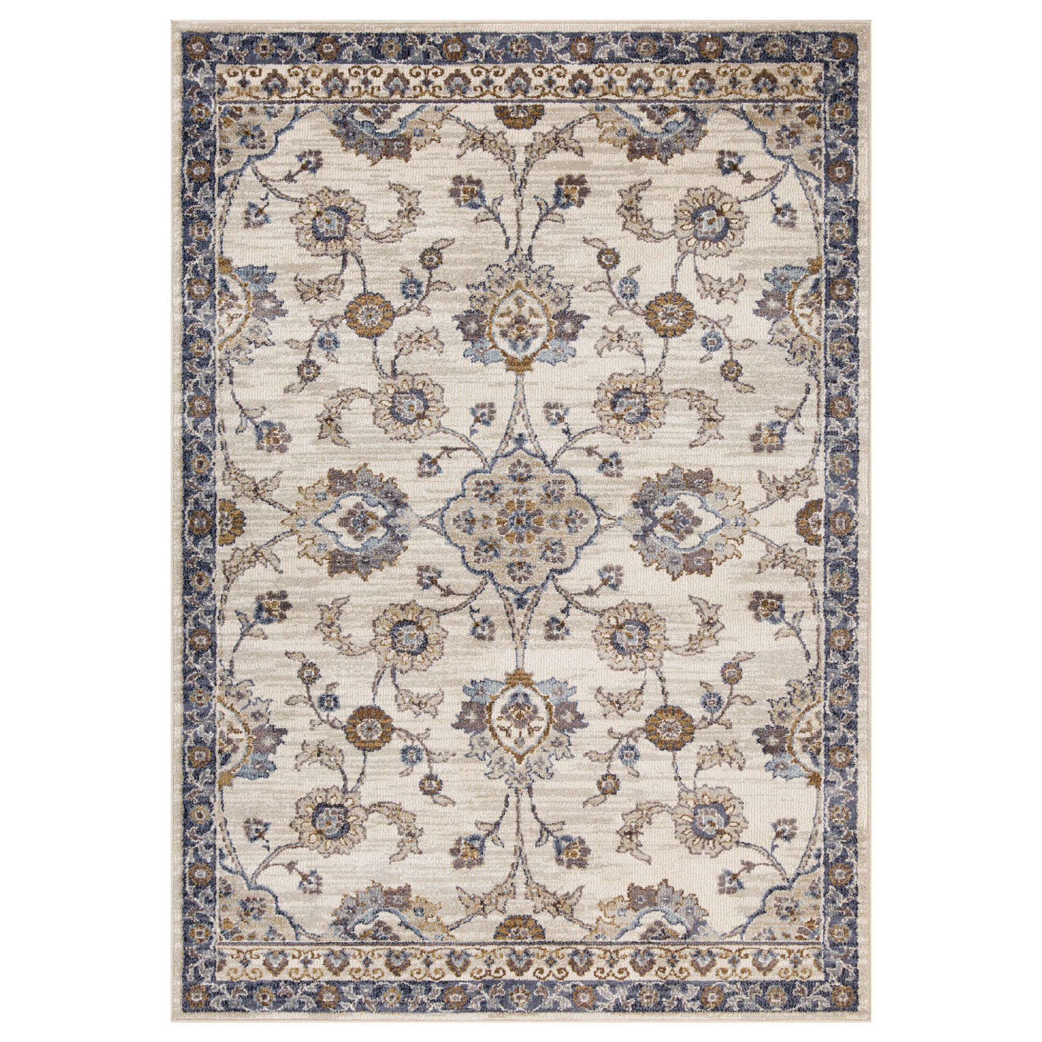 10' Gray and Ivory Floral Power Loom Runner Rug-532172-1