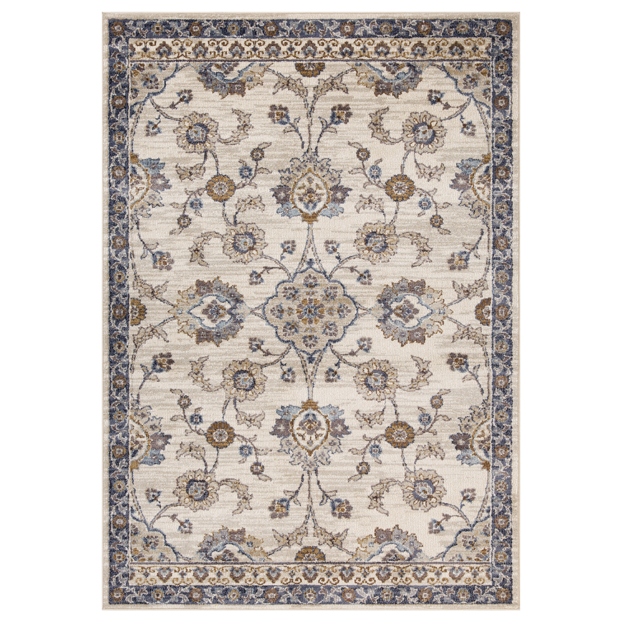 5 x 7 gray and Ivory Floral Power Loom Area Rug