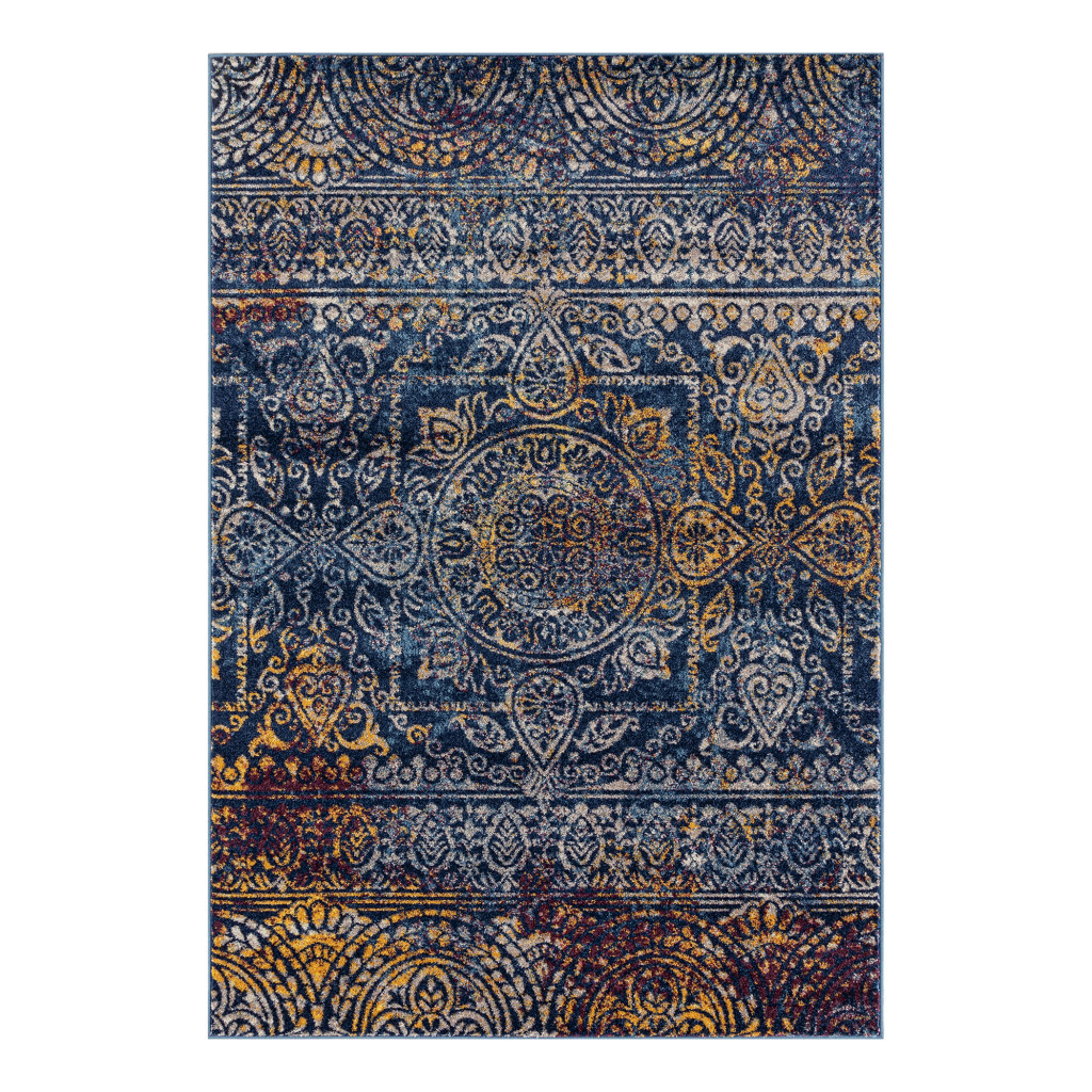 5' x 8' Blue and Yellow Southwestern Power Loom Area Rug-532229-1