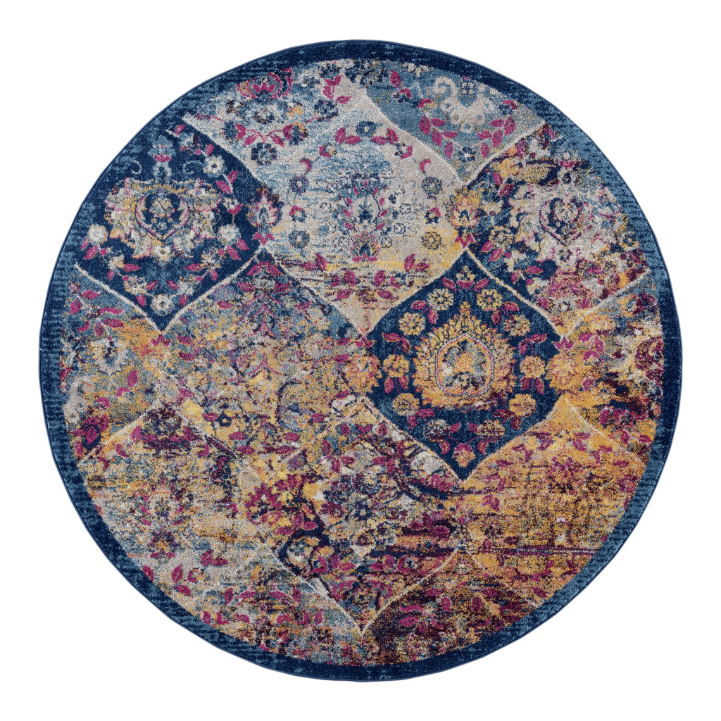 6' Blue and Orange Round Moroccan Power Loom Area Rug-532244-1