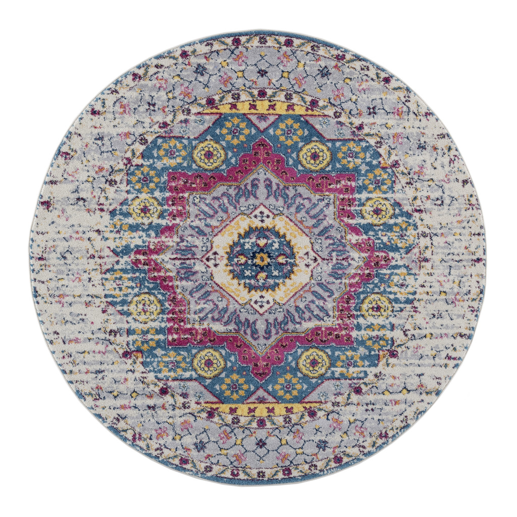 6' Pink and Ivory Round Medallion Power Loom Area Rug-532265-1