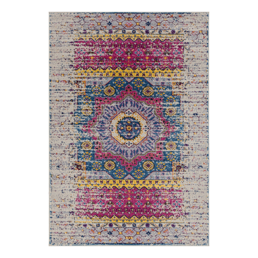 7' x 9' Pink and Ivory Medallion Power Loom Area Rug-532266-1
