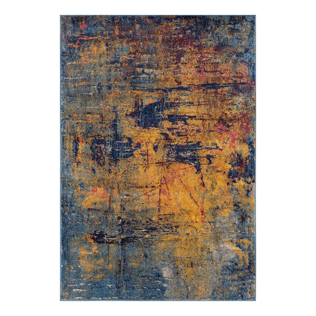 5' x 8' Blue and Orange Abstract Power Loom Area Rug-532271-1