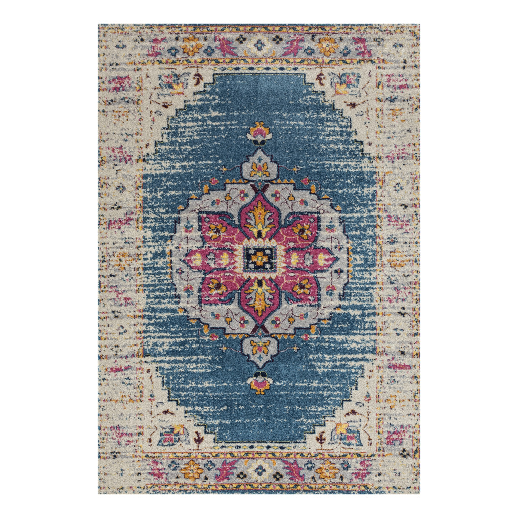 7' x 9' Blue and Pink Medallion Power Loom Area Rug-532287-1