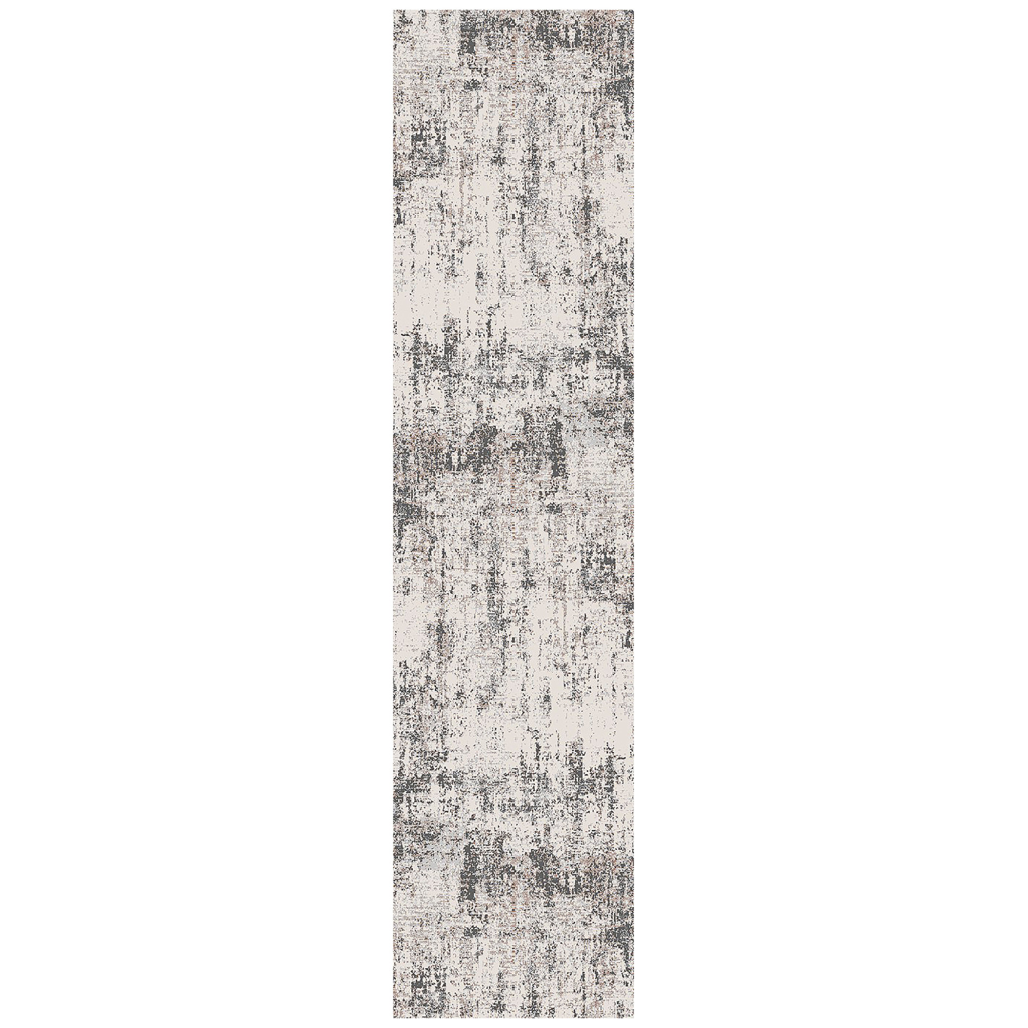 10' Gray and Ivory Abstract Power Loom Runner Rug-532294-1