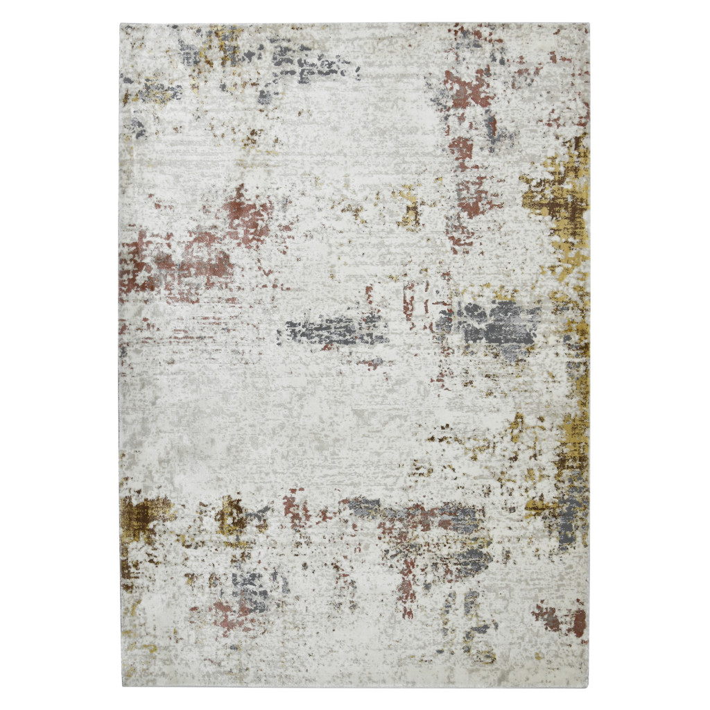 5' x 8' Red and Ivory Abstract Power Loom Area Rug-532299-1