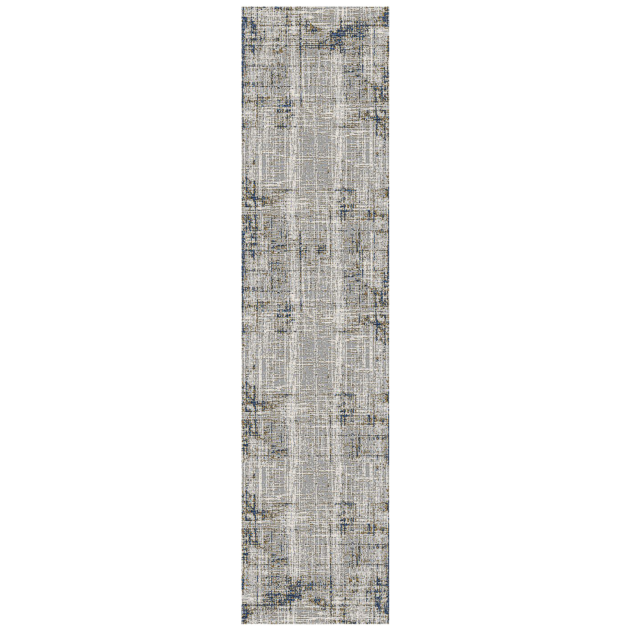 10' Gray and Gold Abstract Power Loom Runner Rug-532302-1