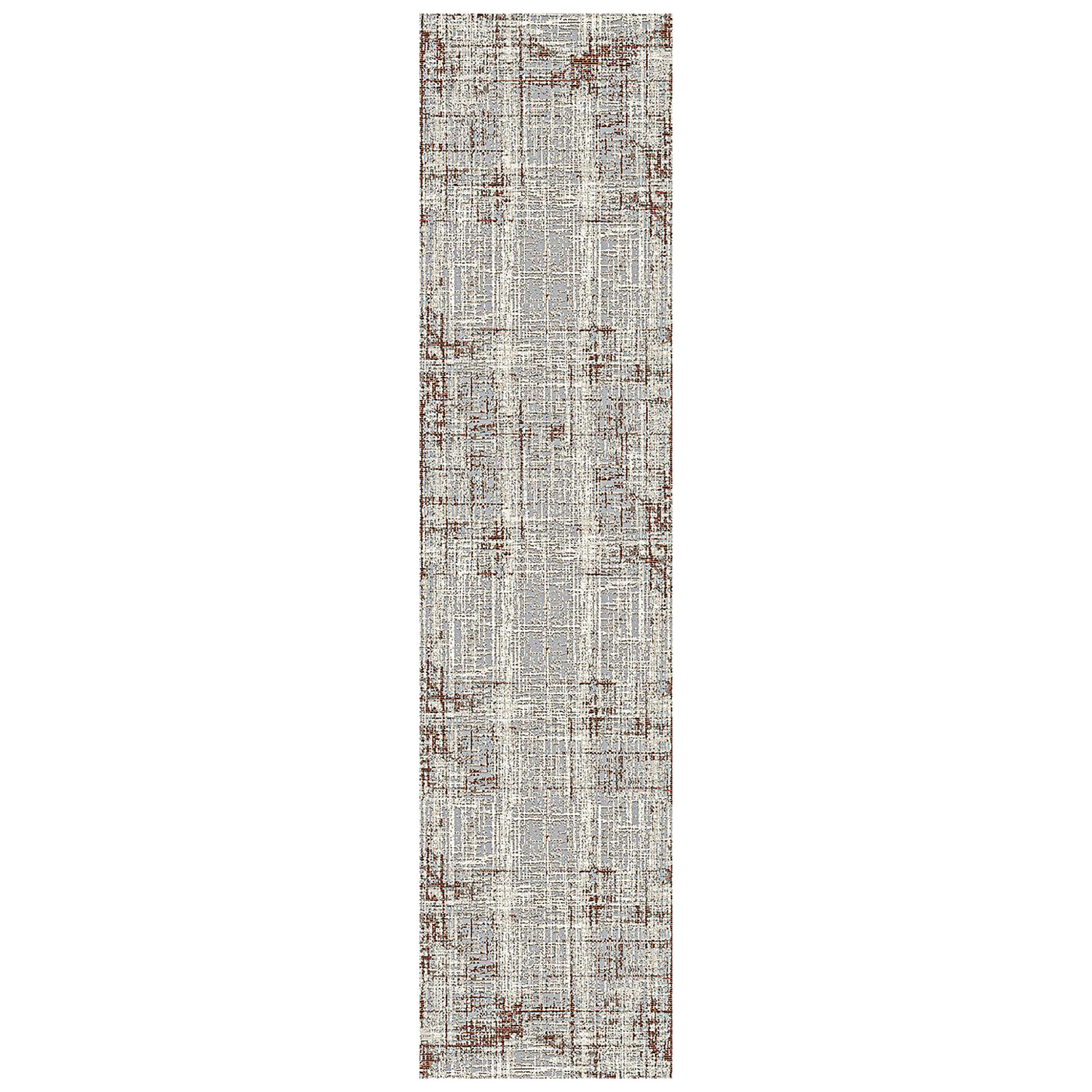 10' Gray and Red Abstract Power Loom Runner Rug-532306-1