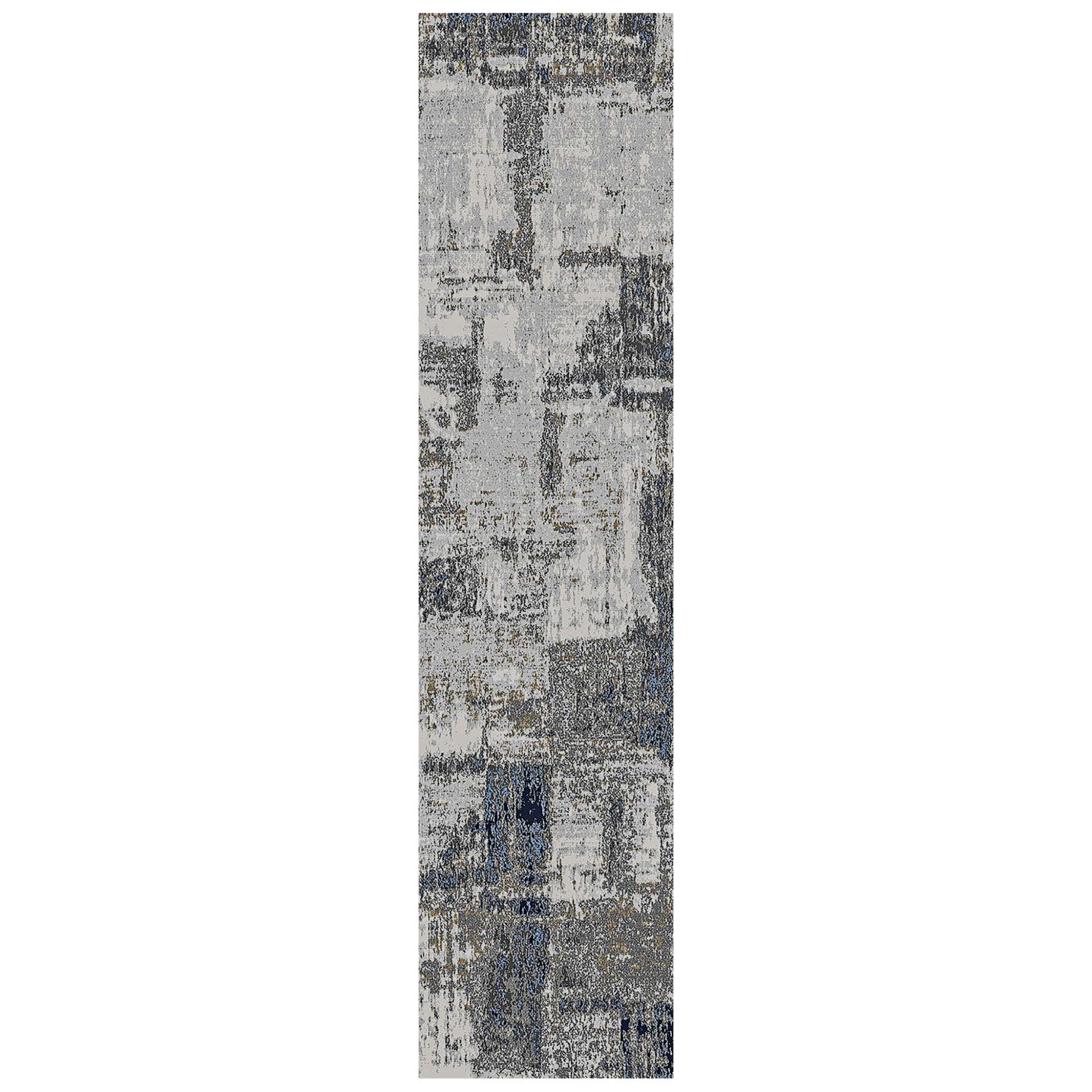 10' Gray and Blue Abstract Power Loom Runner Rug-532318-1