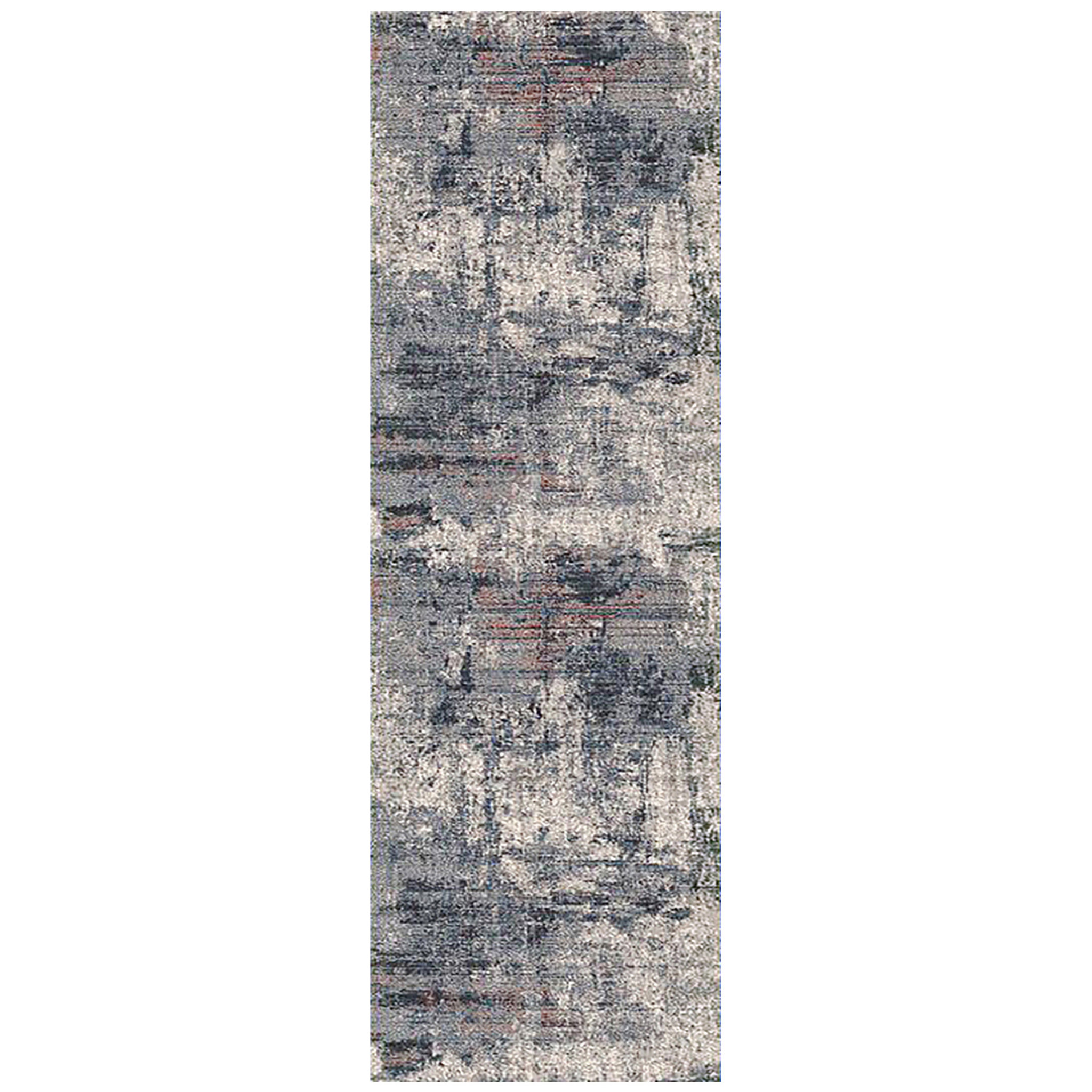 8' Gray and Ivory Abstract Power Loom Runner Rug-532322-1