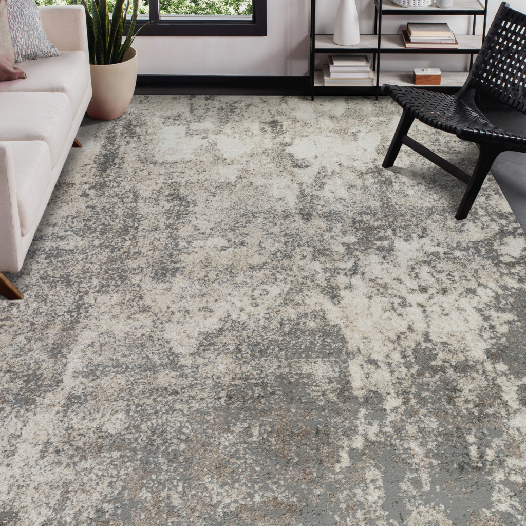 2" X 3" Beige Ivory and Gray Abstract Power Loom Area Rug
