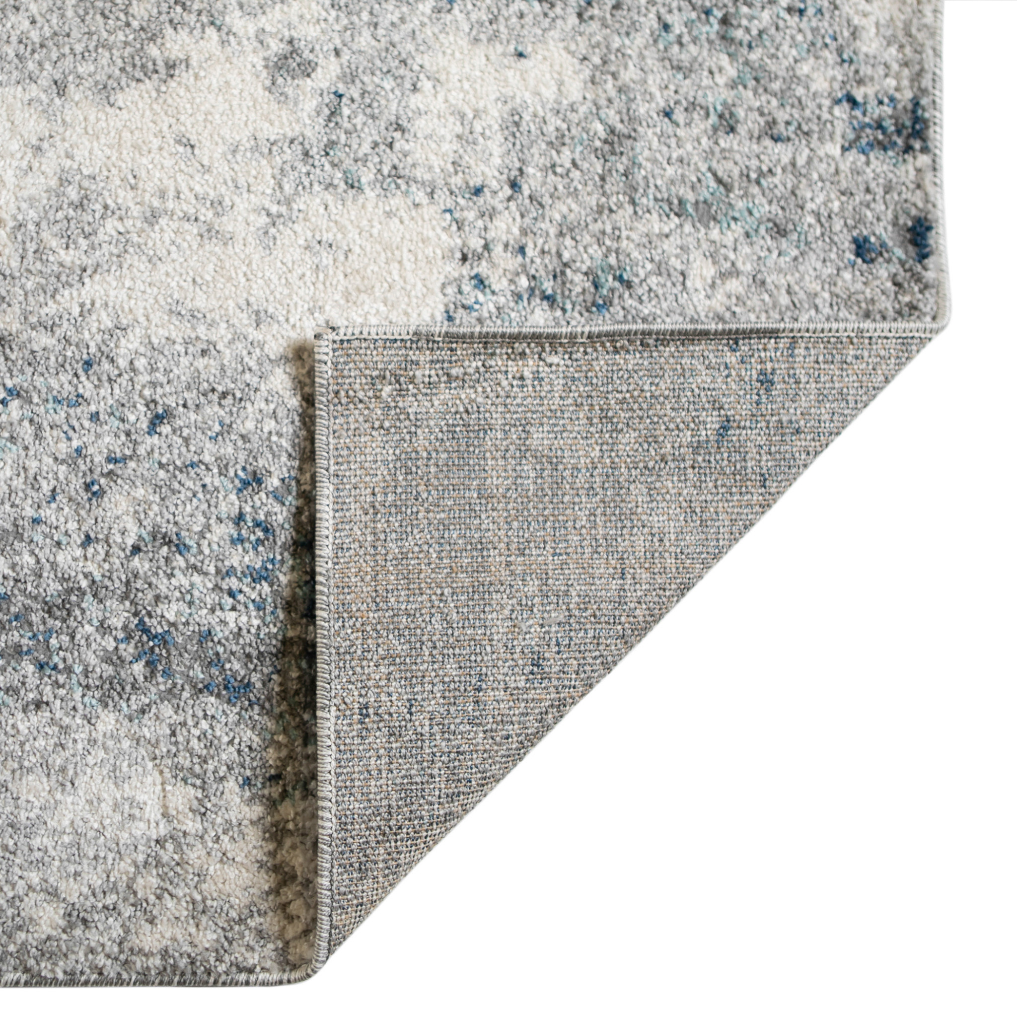 8" Gray and Light Blue Abstract Power Loom Runner Rug