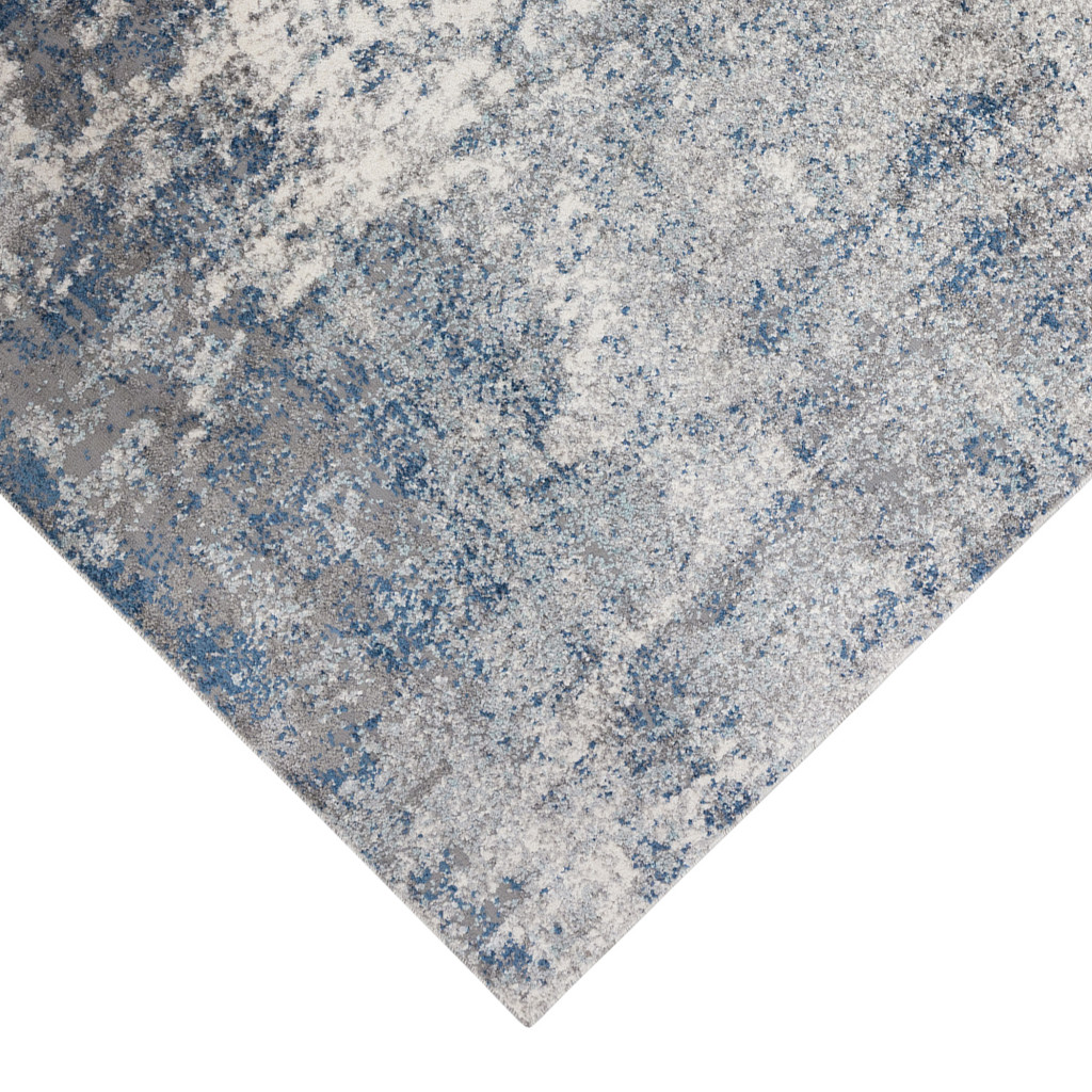 8" Gray and Light Blue Abstract Power Loom Runner Rug