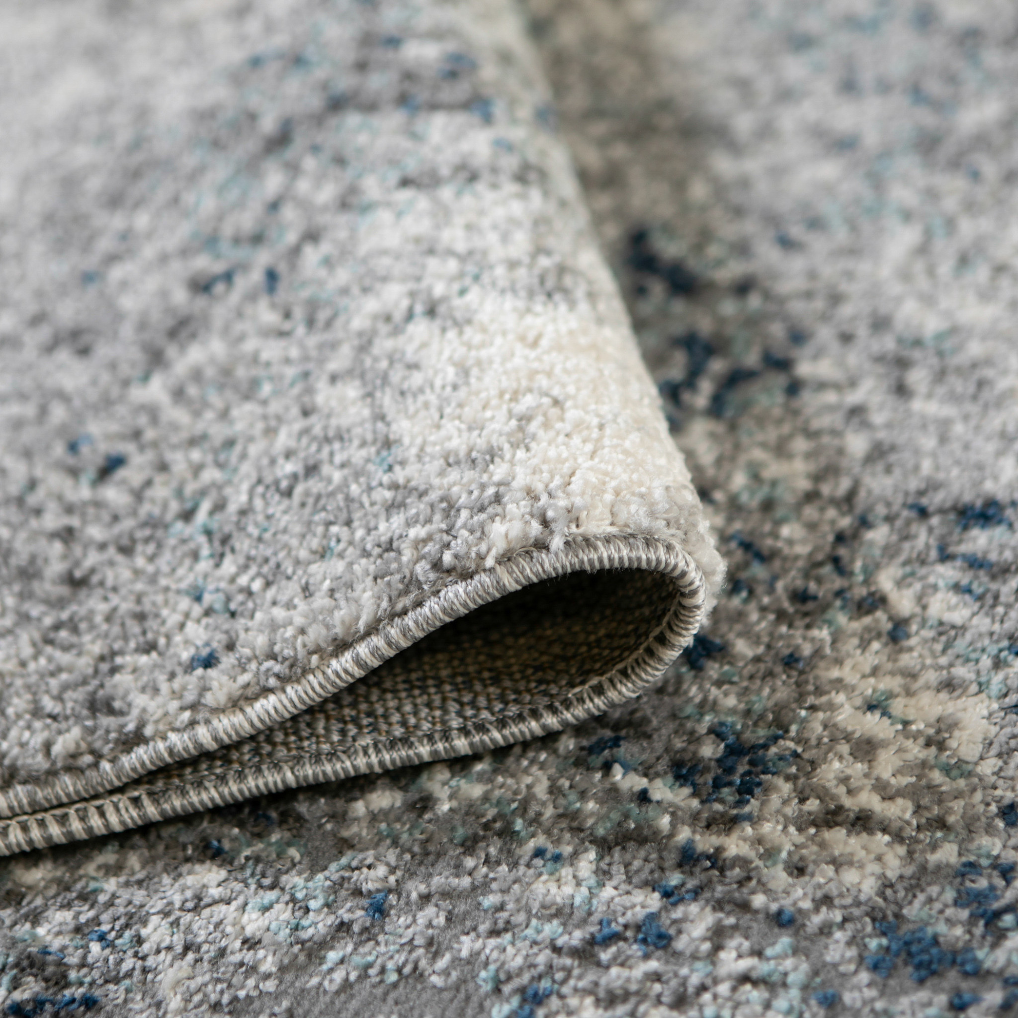 8" Gray and Light Blue Abstract Power Loom Runner Rug