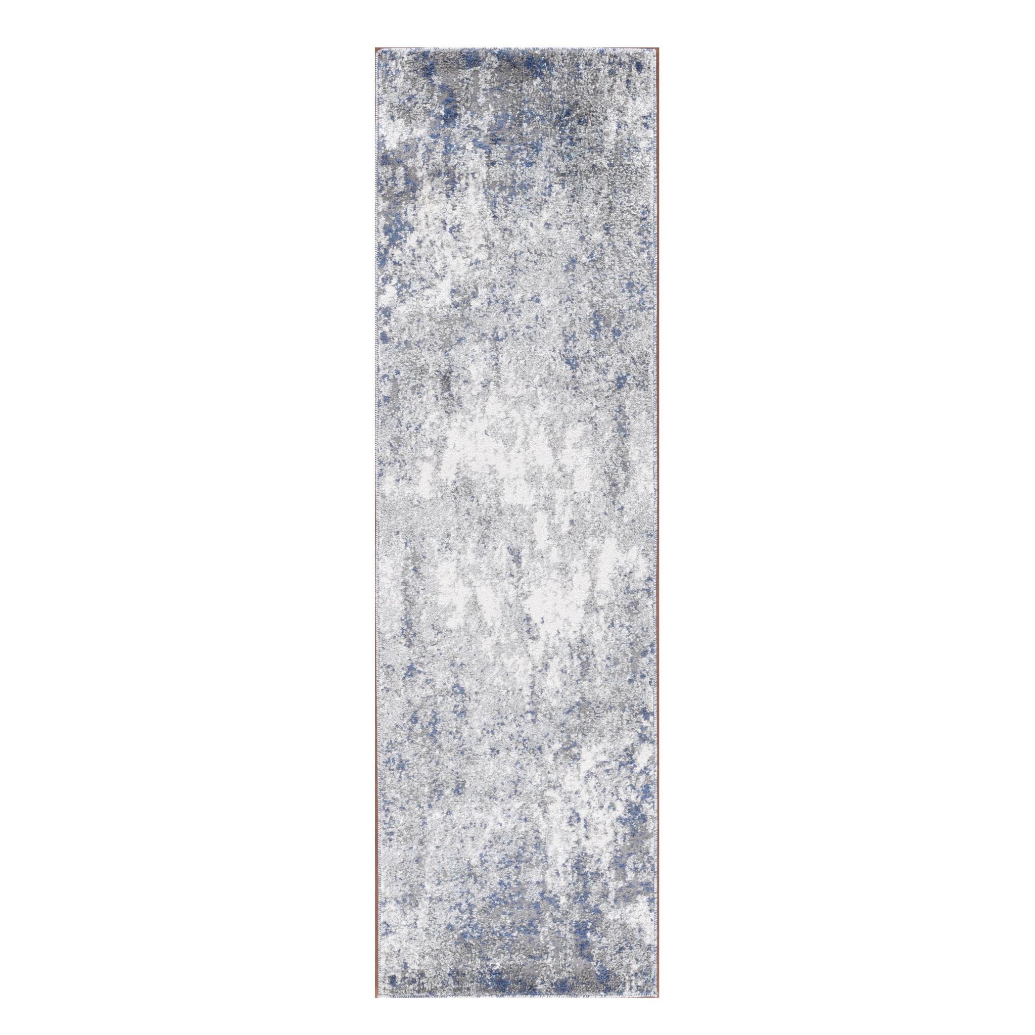 8" Gray and Light Blue Abstract Power Loom Runner Rug