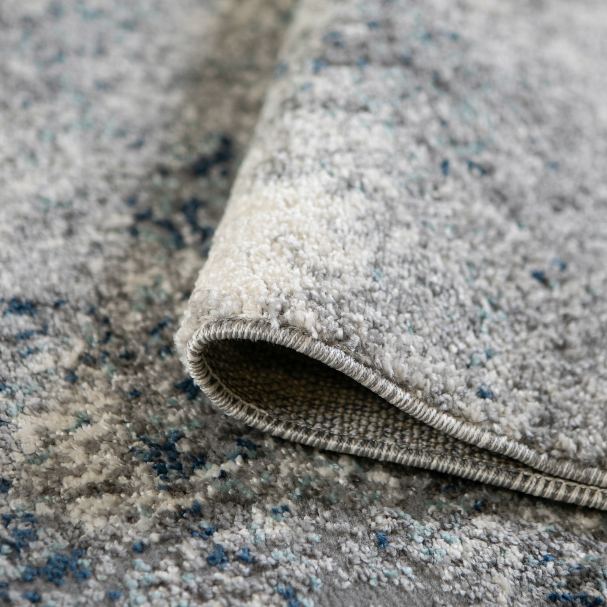 8" Gray and Light Blue Abstract Power Loom Runner Rug