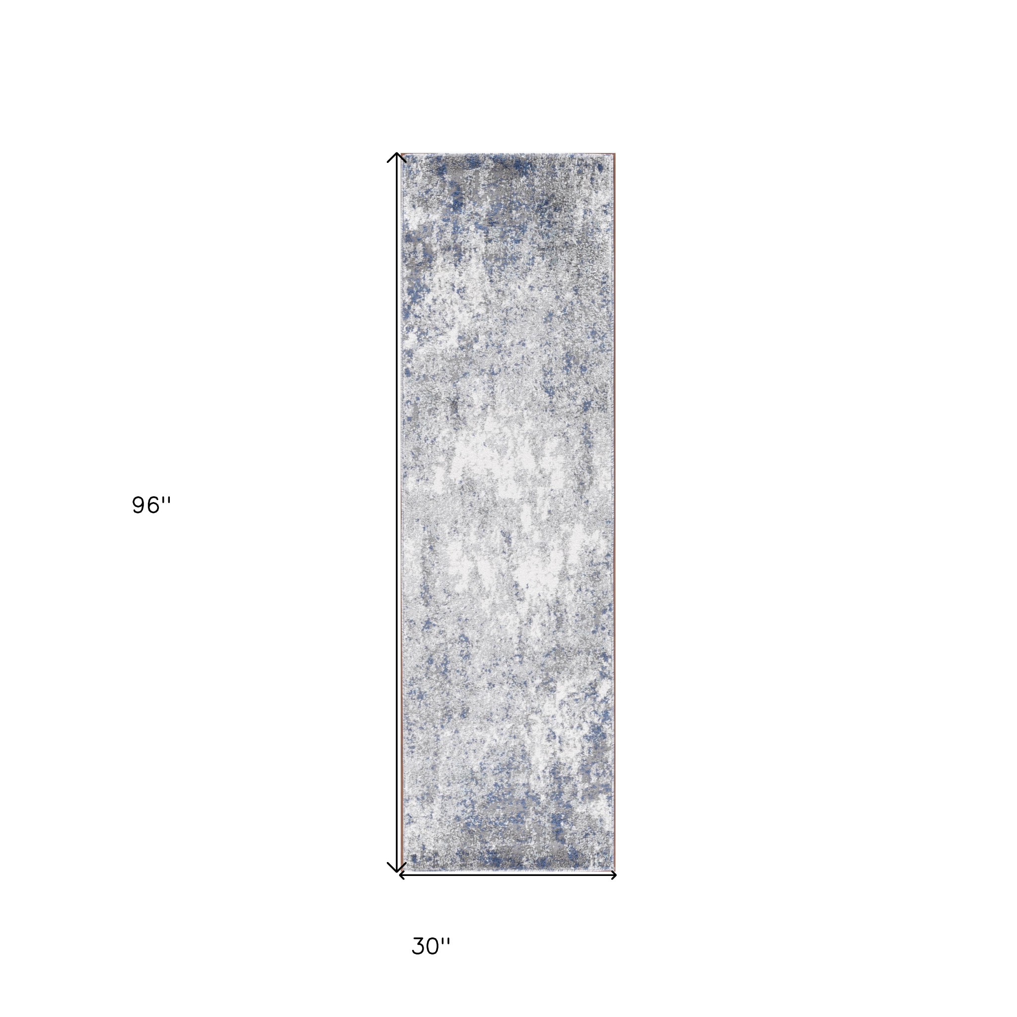 8" Gray and Light Blue Abstract Power Loom Runner Rug