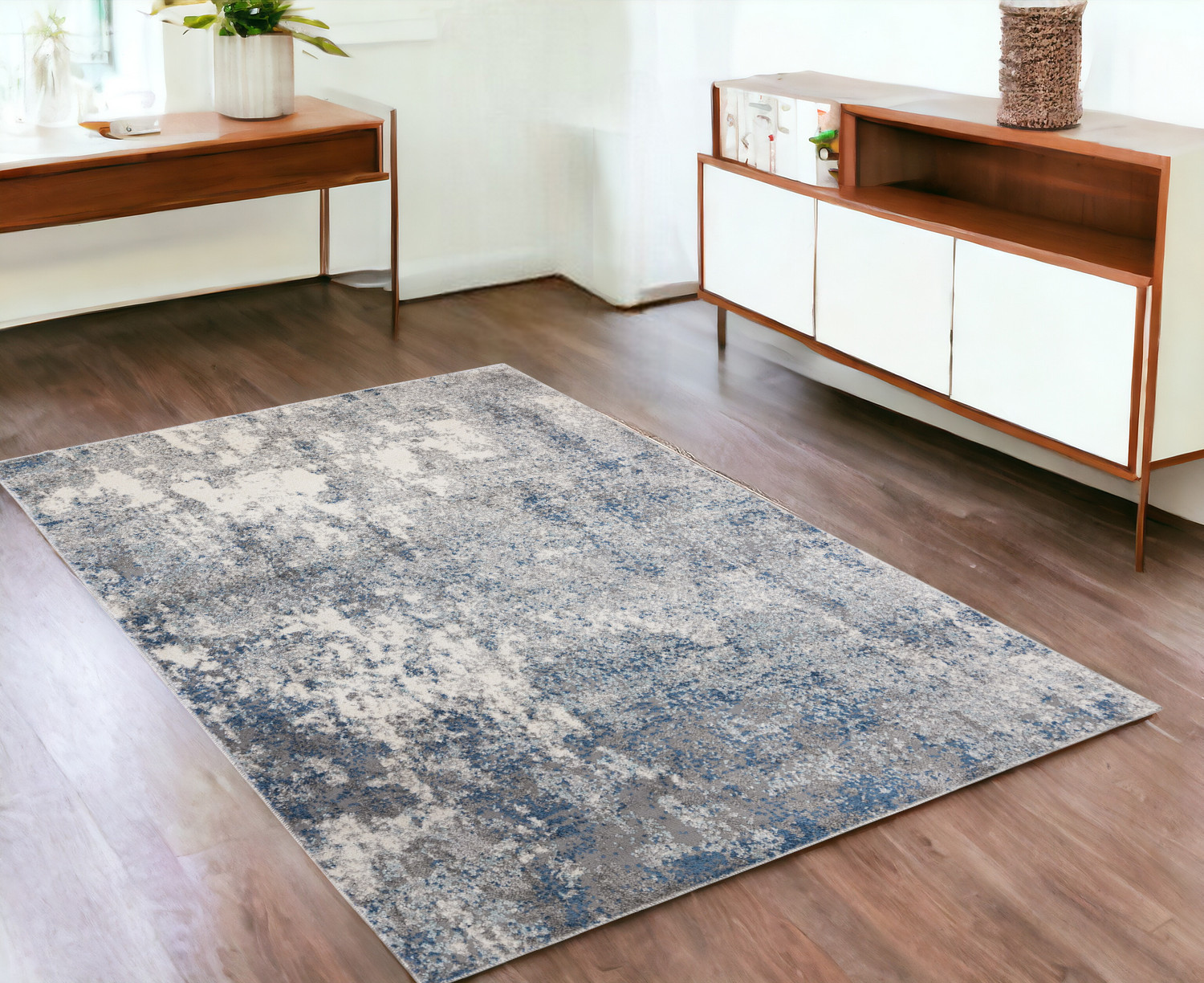 4' x 6' Gray and Beige Abstract Power Loom Area Rug-532365-1