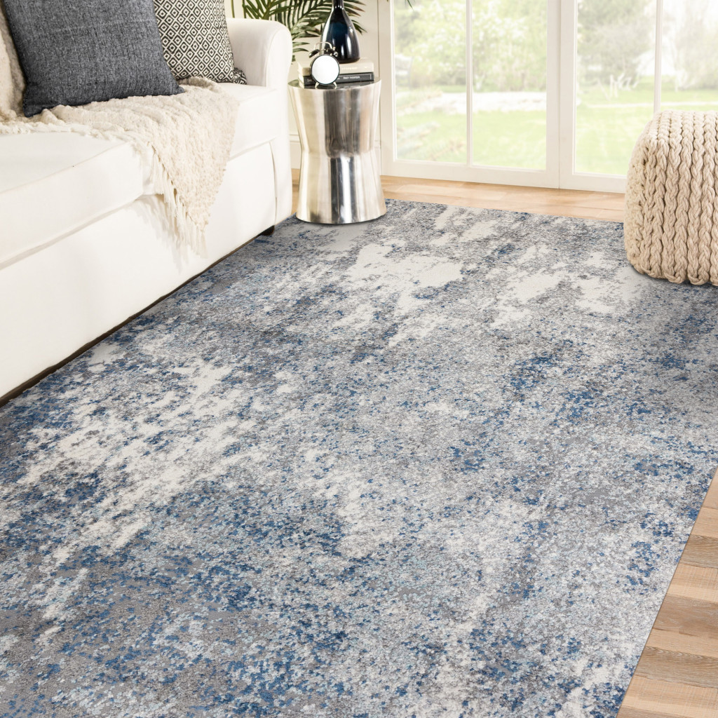 8" X 10" Gray and Light Blue Abstract Power Loom Area Rug