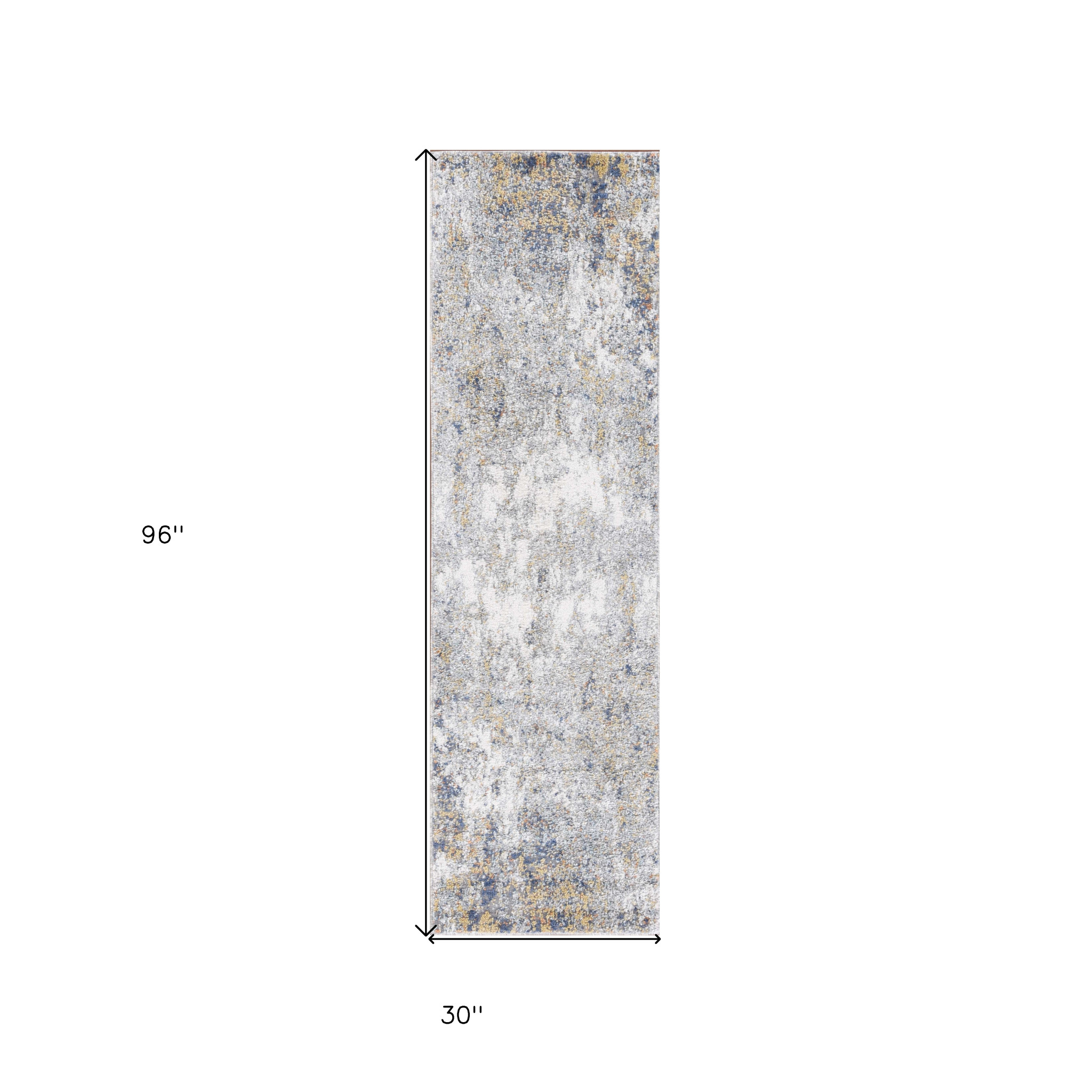 8" Ivory Blue and Yellow Abstract Power Loom Runner Rug