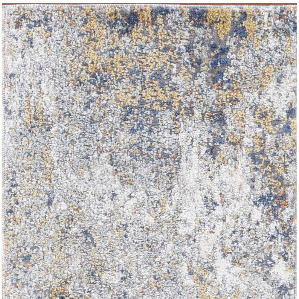 8" Ivory Blue and Yellow Abstract Power Loom Runner Rug