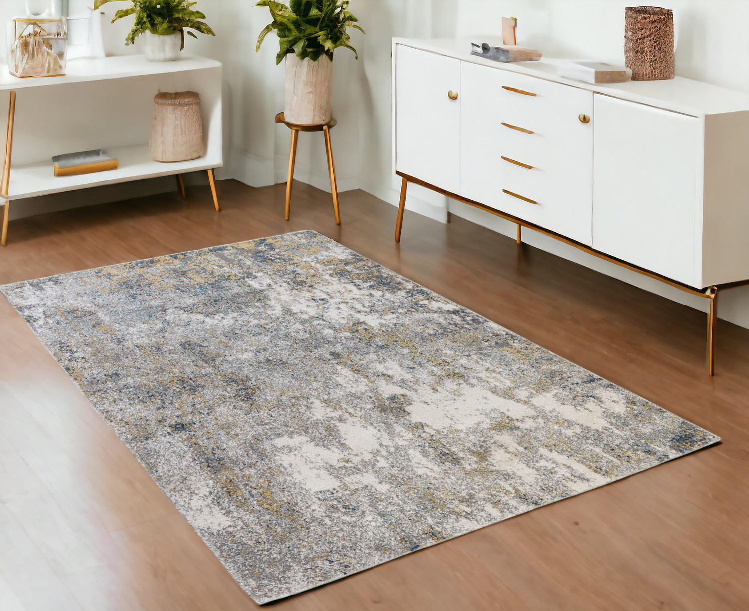 4' x 6' Gray and Yellow Abstract Power Loom Area Rug-532371-1