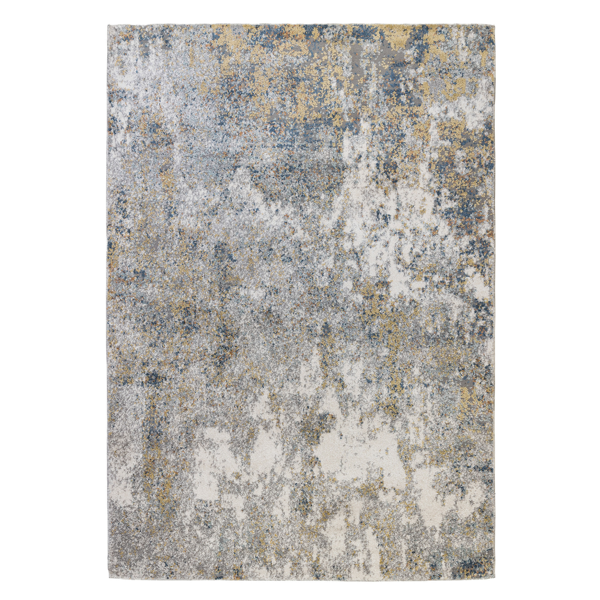 5" X 8" Ivory Blue and Yellow Abstract Power Loom Area Rug