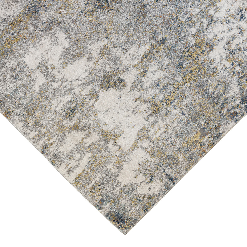 5" X 8" Ivory Blue and Yellow Abstract Power Loom Area Rug