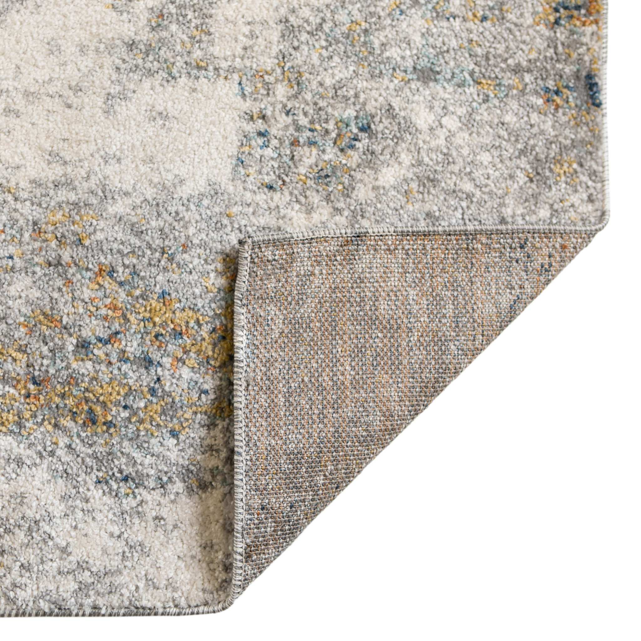 5" X 8" Ivory Blue and Yellow Abstract Power Loom Area Rug