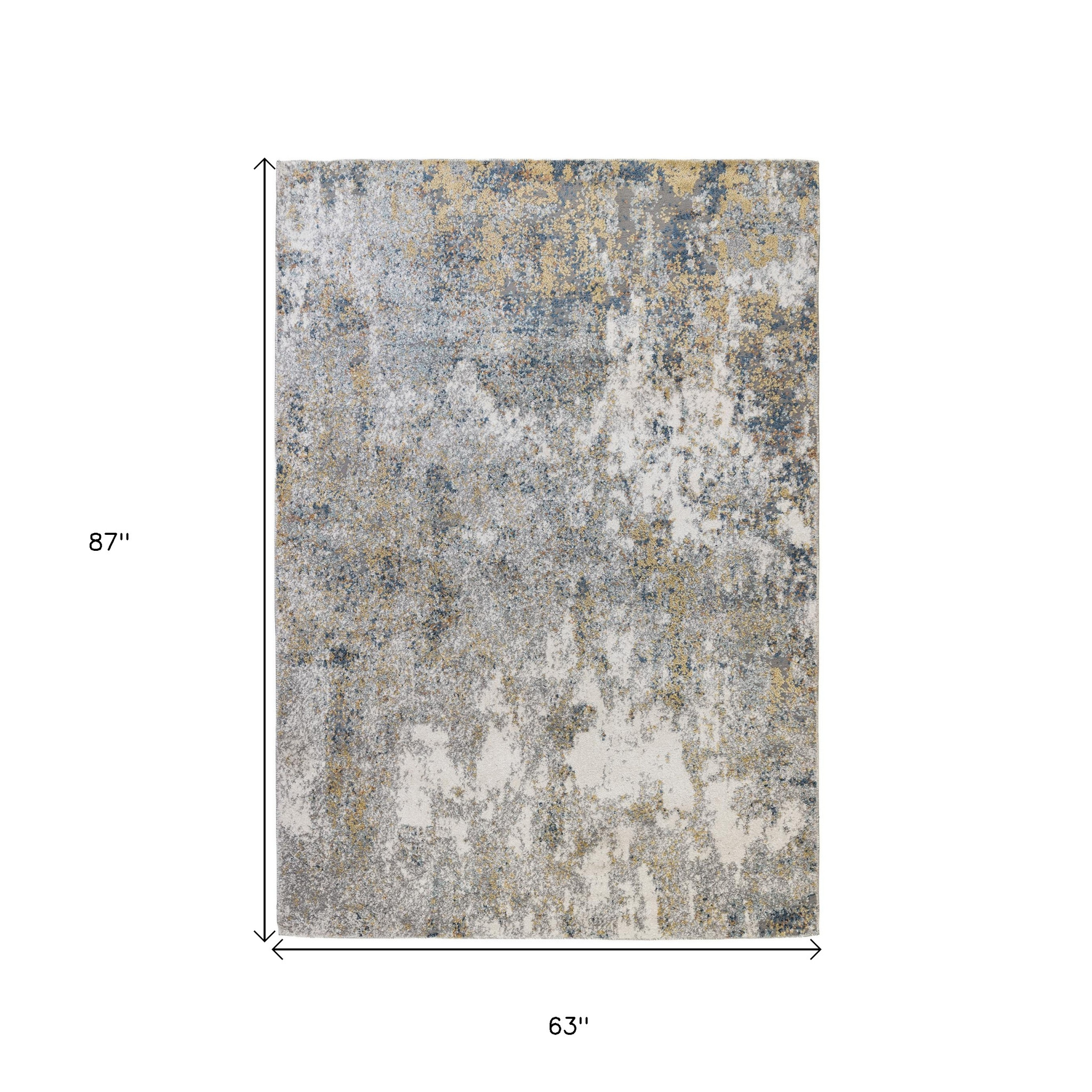 5" X 8" Ivory Blue and Yellow Abstract Power Loom Area Rug