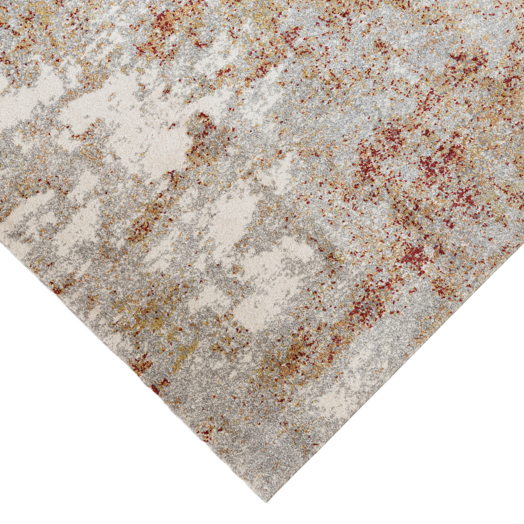 8" Ivory Red and Cream Abstract Power Loom Runner Rug