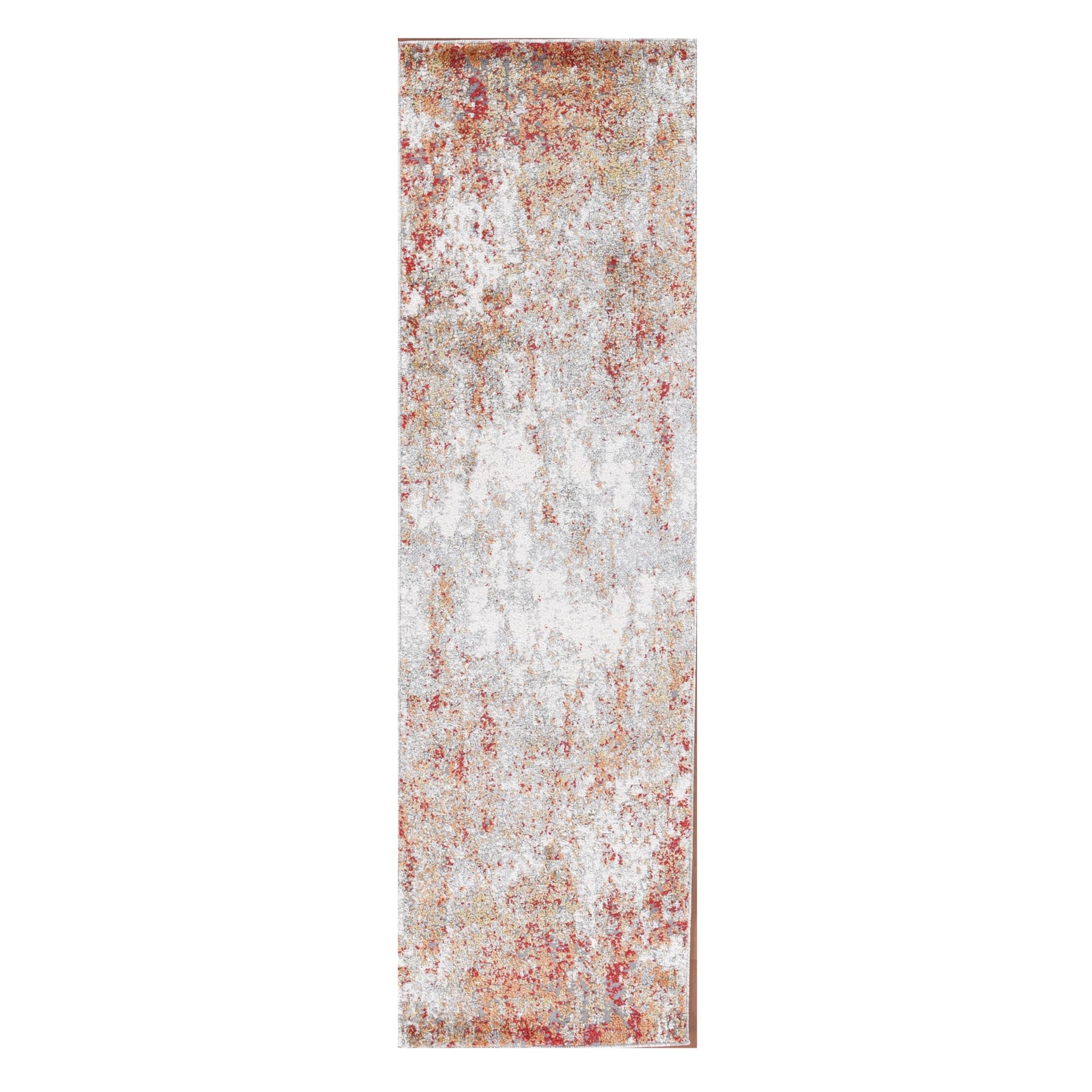 8" Ivory Red and Cream Abstract Power Loom Runner Rug