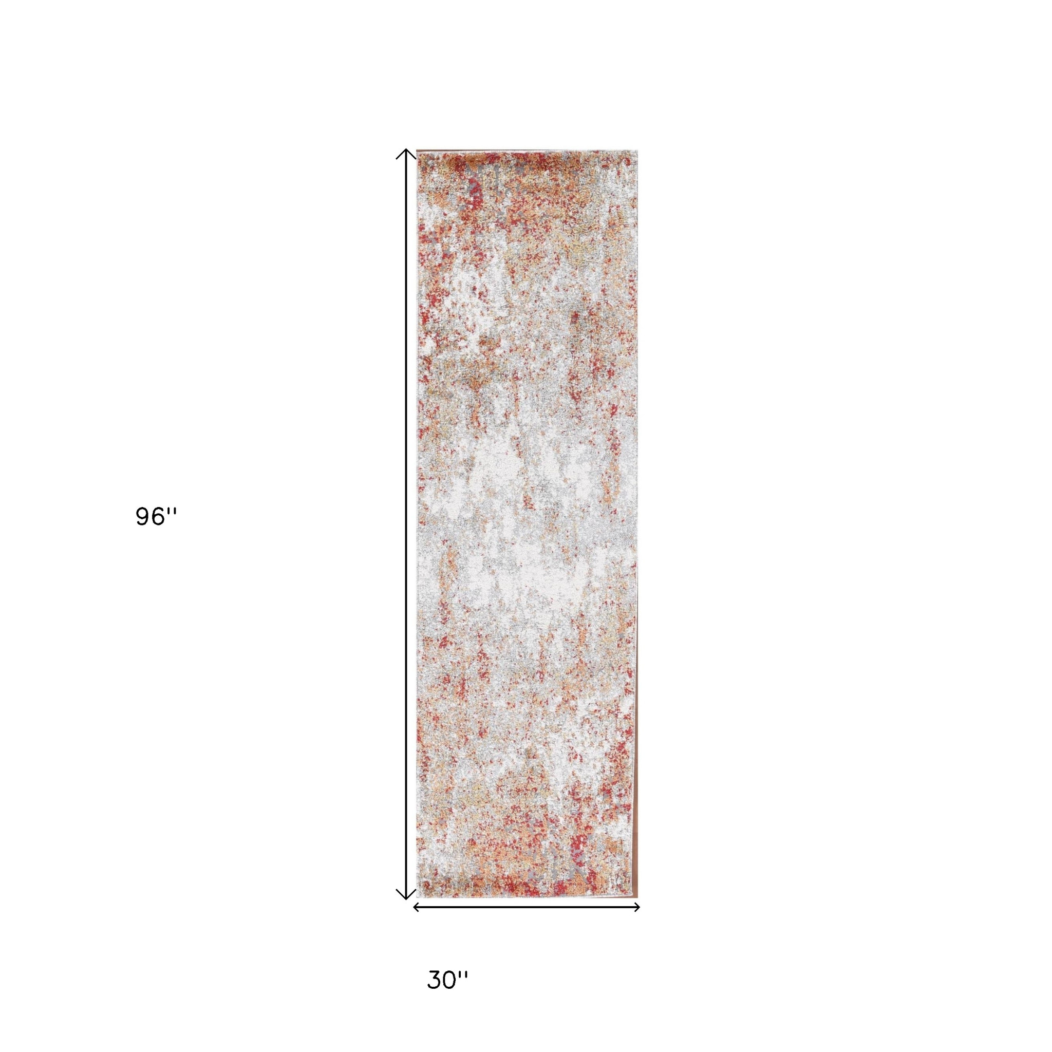 8" Ivory Red and Cream Abstract Power Loom Runner Rug