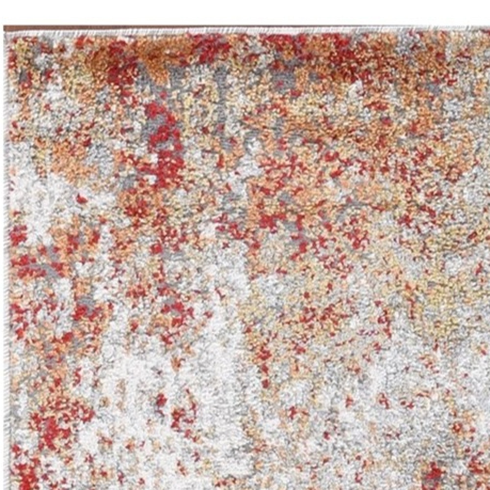 8" Ivory Red and Cream Abstract Power Loom Runner Rug