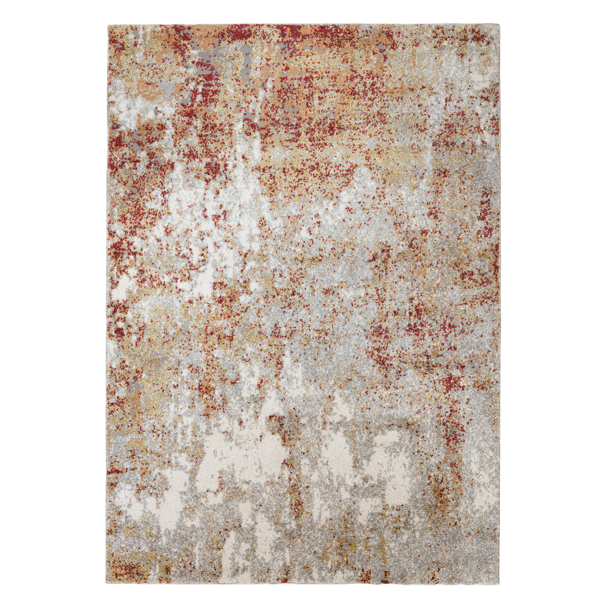 8" X 10" Ivory Red and Cream Abstract Power Loom Area Rug